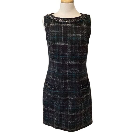 Laundry by Shelli Segal Plaid Chanel Style Dress Size 8 Chain Fringe Detail - Picture 8 of 16